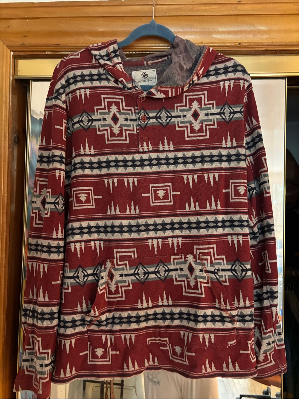 on the byas Maroon Aztec Hooded Pullover